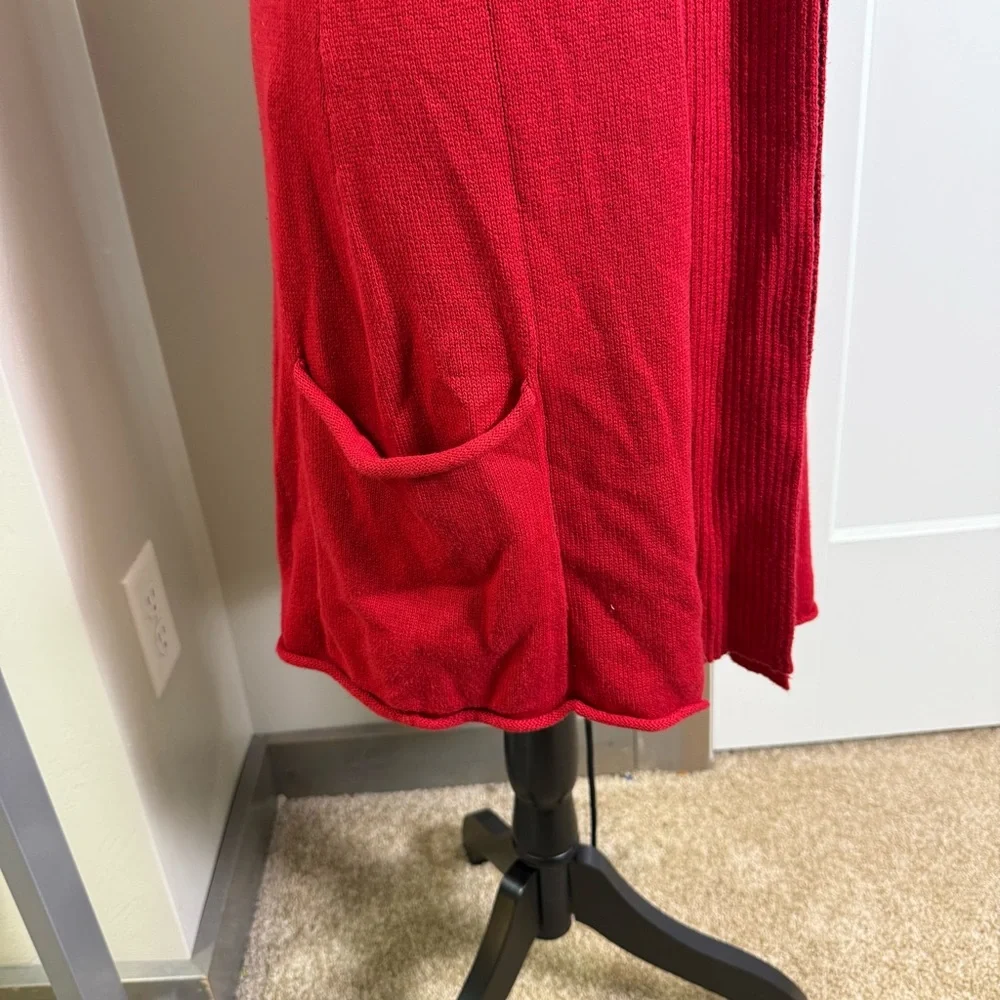 Coldwater Creek Red Sleeveless Long Length Red Knit Cardigan Christmas Holiday M